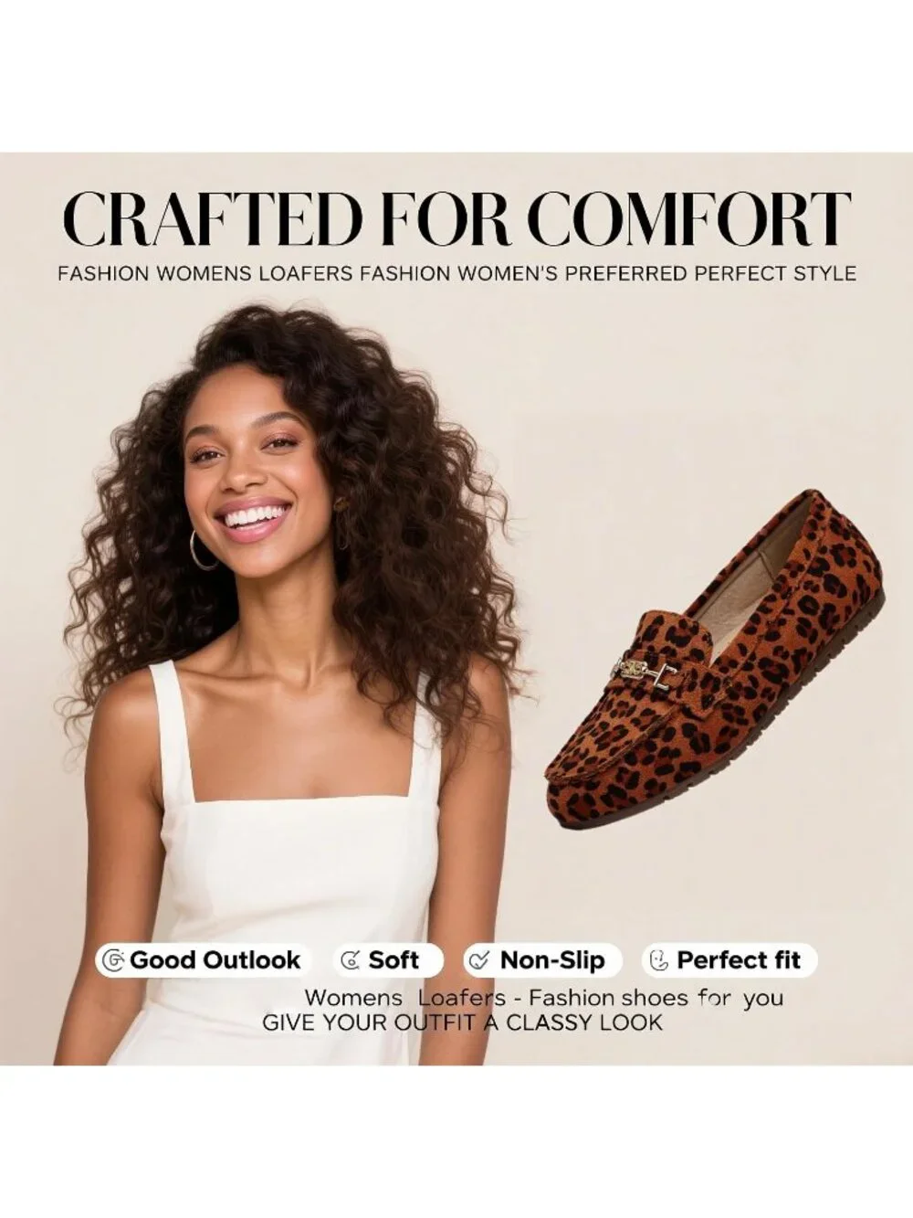 Women's Leopard Comfort Walking Pull On Leisure Slip On Work Loafer Flat Shoes